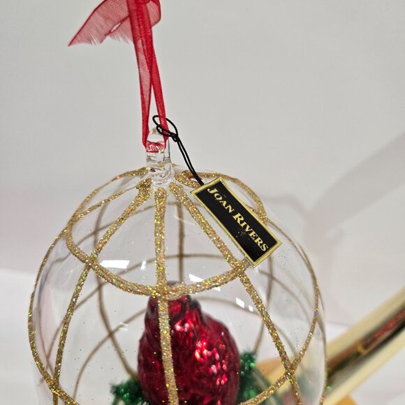 Vintage Joan Rivers Bird Cage Ornament Glass Stand Satin Box Holiday 2008 - Picture 7 of 13